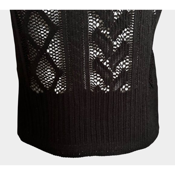 Zara Black Lace Knit Short-Sleeve Womens Top Size S Ribbed Hem Elegant Design - Picture 6 of 16